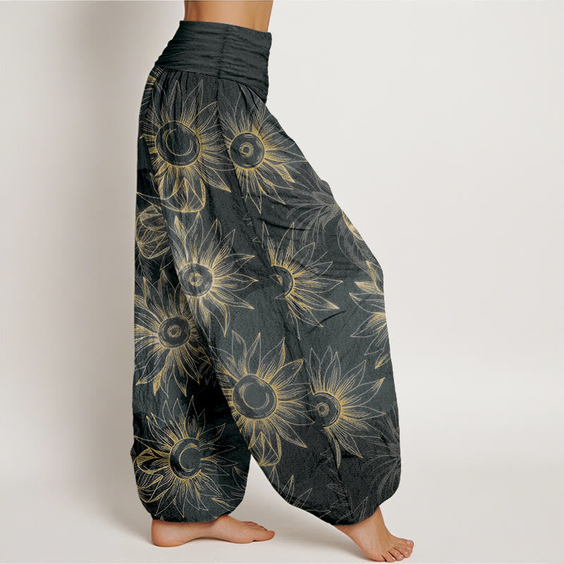 Buddha Stones Pantalon harem à taille élastique pour femme, imprimé floral rétro en coton - image 7