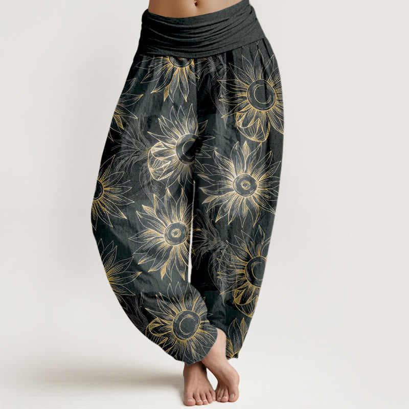 Buddha Stones Pantalon harem à taille élastique pour femme, imprimé floral rétro en coton - Noir - US16，UK/AU20，EU48 (3XL) - image 5