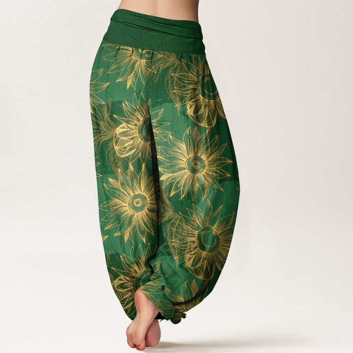 Buddha Stones Pantalon harem à taille élastique pour femme, imprimé floral rétro en coton - image 9