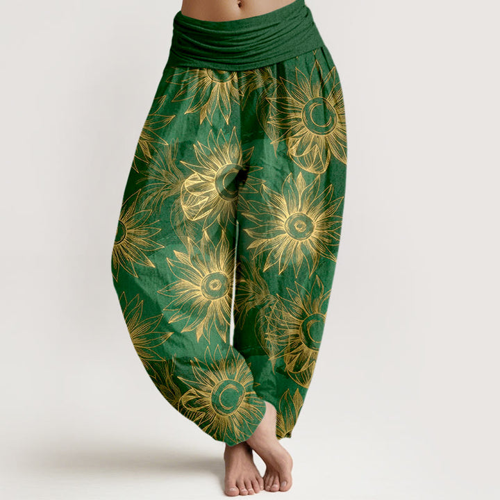 Buddha Stones Pantalon harem à taille élastique pour femme, imprimé floral rétro en coton - Vert - US16，UK/AU20，EU48 (3XL) - image 8
