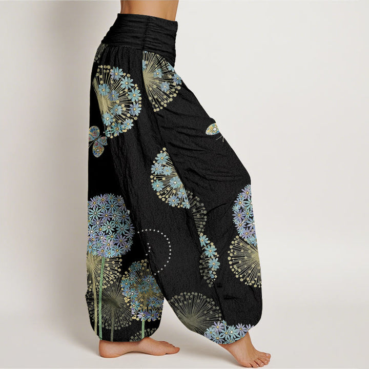 Buddha Stones Pantalon harem à taille élastique pour femme, en coton à motif pissenlit et papillons, style rêveur - image 2