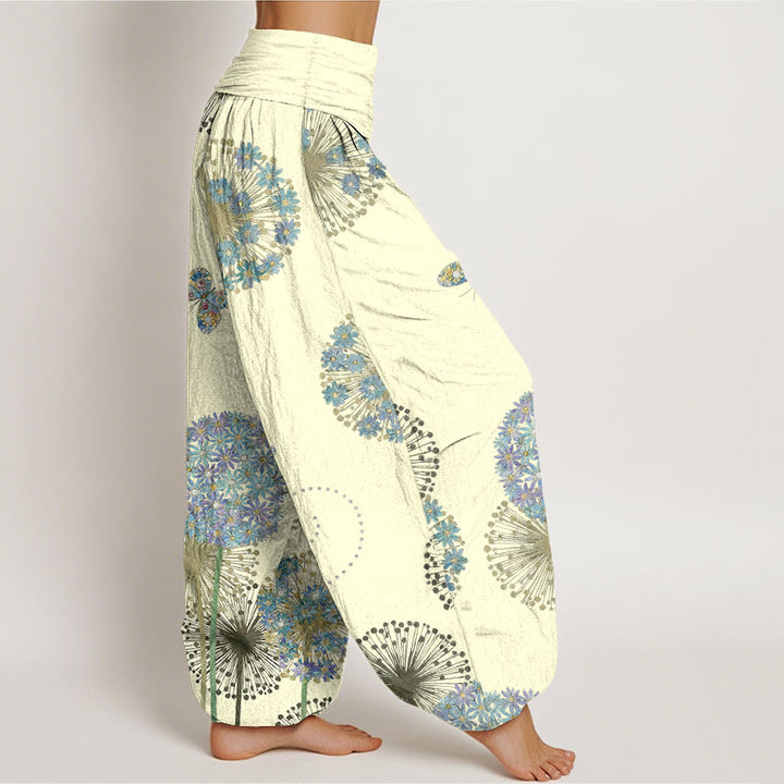 Buddha Stones Pantalon harem à taille élastique pour femme, en coton à motif pissenlit et papillons, style rêveur - image 7