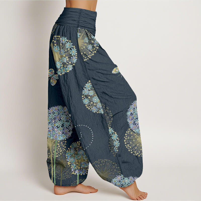 Buddha Stones Pantalon harem à taille élastique pour femme, en coton à motif pissenlit et papillons, style rêveur - image 10