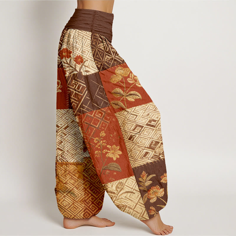 Buddha Stones Pantalon harem pour femme en coton à blocs de couleurs et motif géométrique floral, taille élastique - image 7