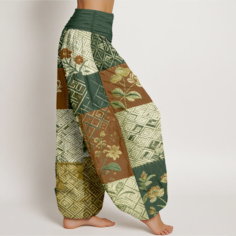 Buddha Stones Pantalon harem pour femme en coton à blocs de couleurs et motif géométrique floral, taille élastique - image 10