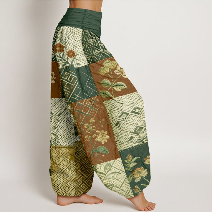 Buddha Stones Pantalon harem pour femme en coton à blocs de couleurs et motif géométrique floral, taille élastique - image 10
