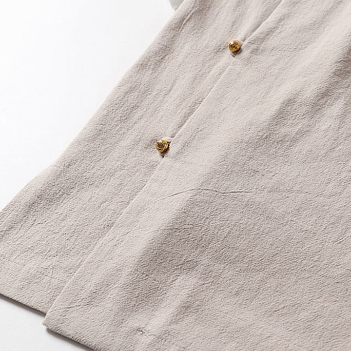 Buddha Stones Chemise d'été 2 en 1 à rayures, col montant, manches courtes et boutons brandebourg pour homme en coton - image 13