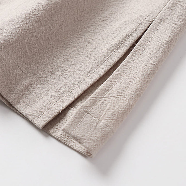 Buddha Stones Chemise d'été 2 en 1 à rayures, col montant, manches courtes et boutons brandebourg pour homme en coton - image 12