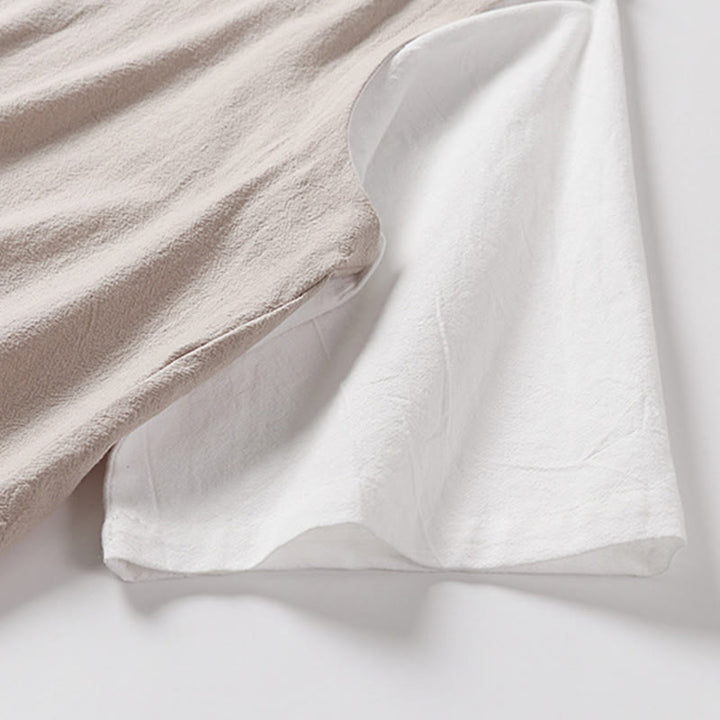 Buddha Stones Chemise d'été 2 en 1 à rayures, col montant, manches courtes et boutons brandebourg pour homme en coton - image 10