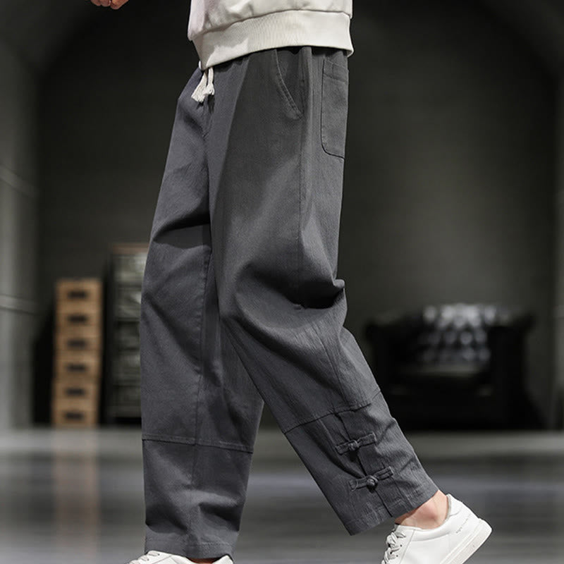 Buddha Stones Pantalon en coton pour homme, longueur cheville, taille élastique avec cordon de serrage et boutons brandebourg. - image 13
