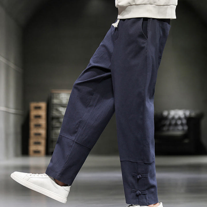 Buddha Stones Pantalon en coton pour homme, longueur cheville, taille élastique avec cordon de serrage et boutons brandebourg. - image 34