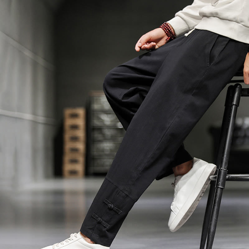 Buddha Stones Pantalon en coton pour homme, longueur cheville, taille élastique avec cordon de serrage et boutons brandebourg. - image 20