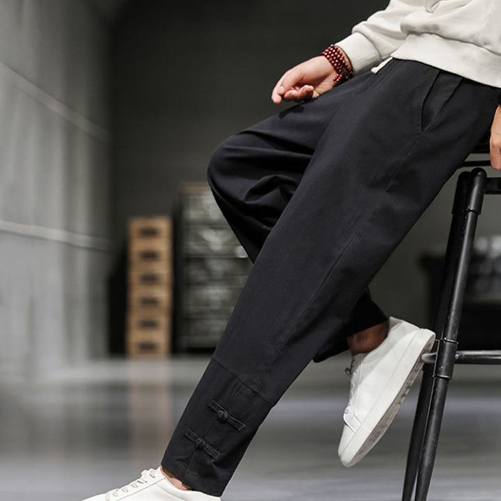 Buddha Stones Pantalon en coton pour homme, longueur cheville, taille élastique avec cordon de serrage et boutons brandebourg. - image 20