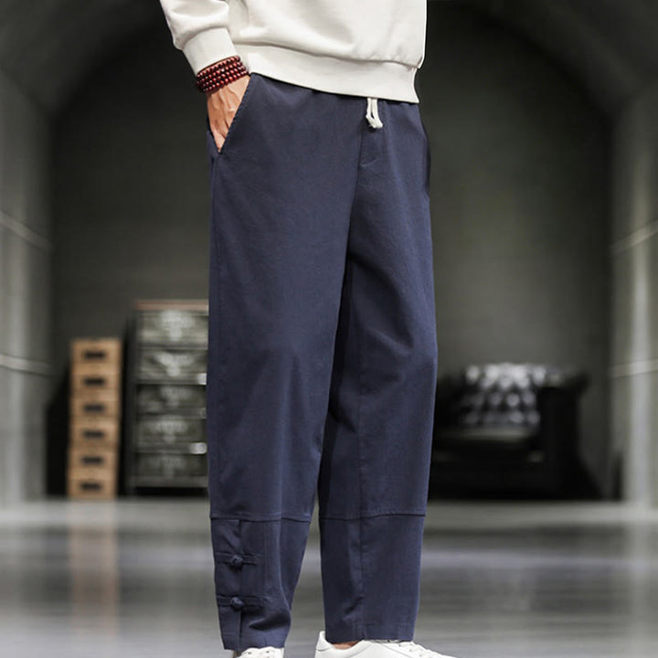 Buddha Stones Pantalon en coton pour homme, longueur cheville, taille élastique avec cordon de serrage et boutons brandebourg. - image 31
