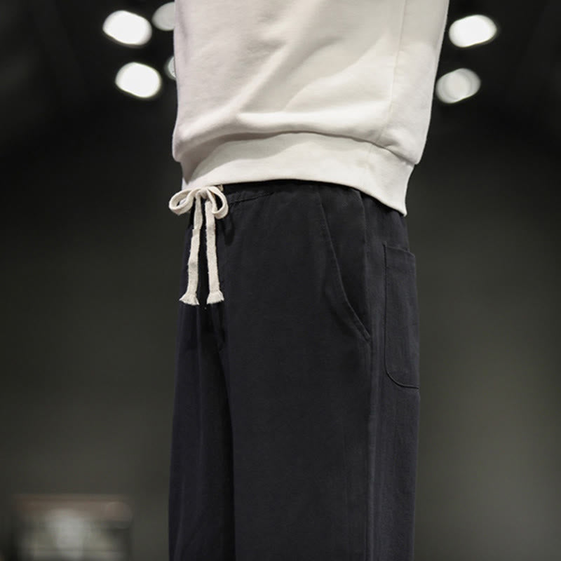 Buddha Stones Pantalon en coton pour homme, longueur cheville, taille élastique avec cordon de serrage et boutons brandebourg. - image 26