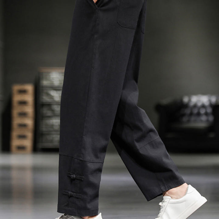 Buddha Stones Pantalon en coton pour homme, longueur cheville, taille élastique avec cordon de serrage et boutons brandebourg. - image 28
