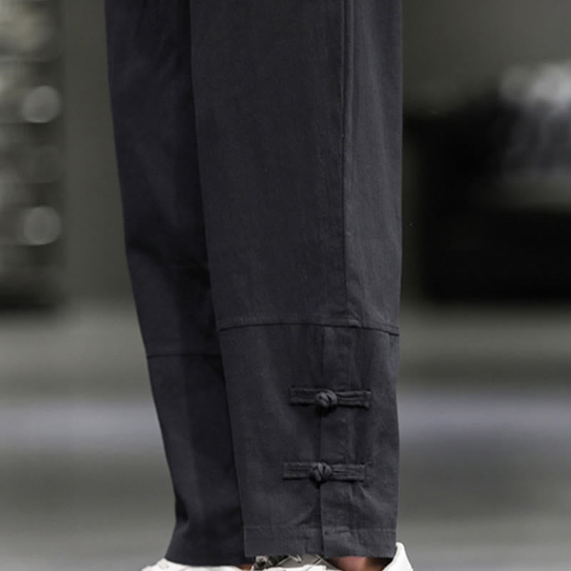 Buddha Stones Pantalon en coton pour homme, longueur cheville, taille élastique avec cordon de serrage et boutons brandebourg. - image 27