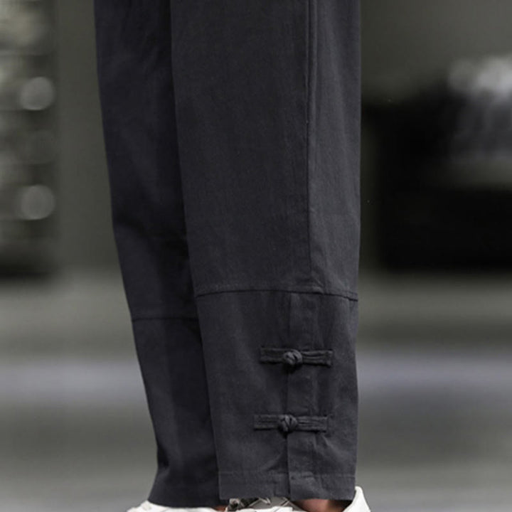 Buddha Stones Pantalon en coton pour homme, longueur cheville, taille élastique avec cordon de serrage et boutons brandebourg. - image 27