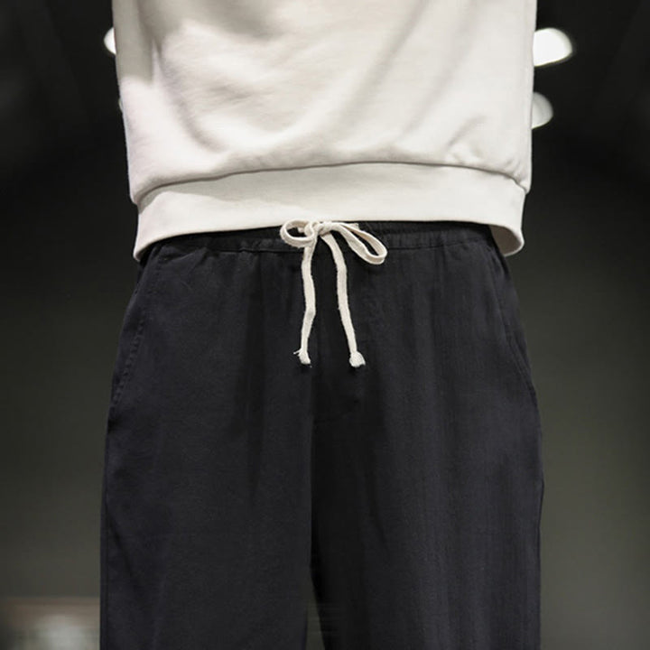 Buddha Stones Pantalon en coton pour homme, longueur cheville, taille élastique avec cordon de serrage et boutons brandebourg. - image 23