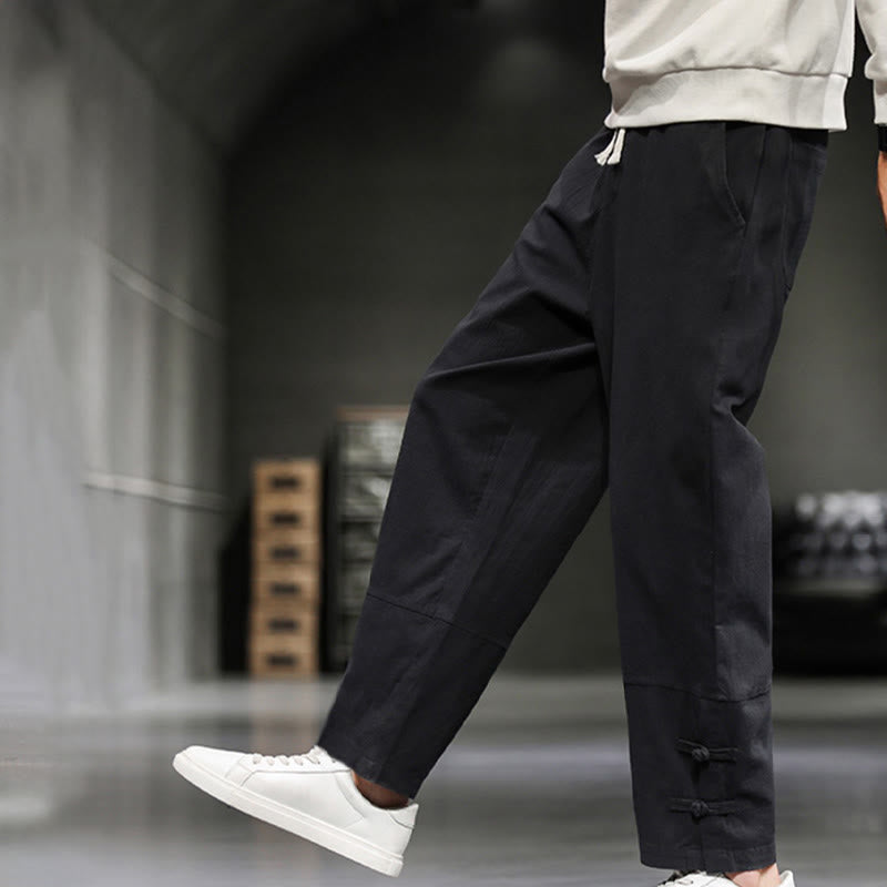 Buddha Stones Pantalon en coton pour homme, longueur cheville, taille élastique avec cordon de serrage et boutons brandebourg. - image 21