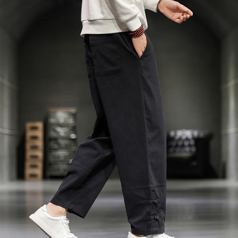 Buddha Stones Pantalon en coton pour homme, longueur cheville, taille élastique avec cordon de serrage et boutons brandebourg. - image 22