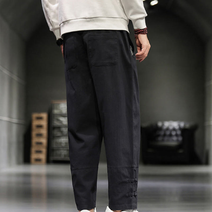 Buddha Stones Pantalon en coton pour homme, longueur cheville, taille élastique avec cordon de serrage et boutons brandebourg. - image 24
