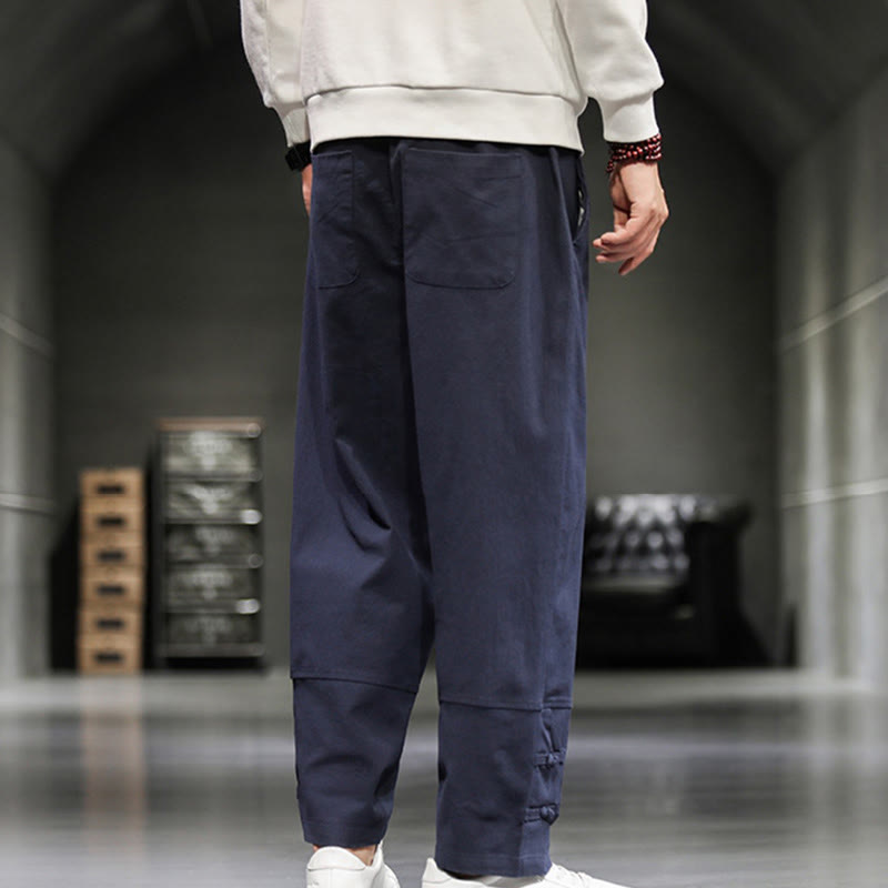 Buddha Stones Pantalon en coton pour homme, longueur cheville, taille élastique avec cordon de serrage et boutons brandebourg. - image 36
