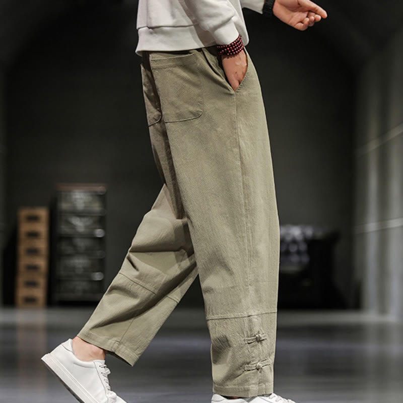 Buddha Stones Pantalon en coton pour homme, longueur cheville, taille élastique avec cordon de serrage et boutons brandebourg. - image 7