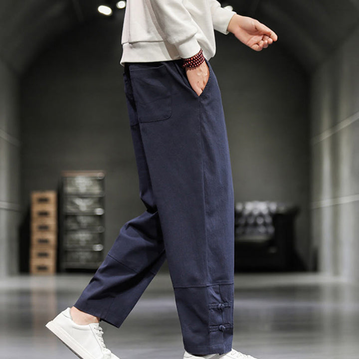 Buddha Stones Pantalon en coton pour homme, longueur cheville, taille élastique avec cordon de serrage et boutons brandebourg. - image 35