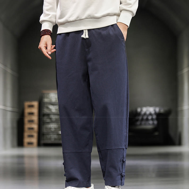 Buddha Stones Pantalon en coton pour homme, longueur cheville, taille élastique avec cordon de serrage et boutons brandebourg. - image 30