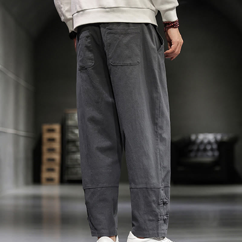 Buddha Stones Pantalon en coton pour homme, longueur cheville, taille élastique avec cordon de serrage et boutons brandebourg. - image 16