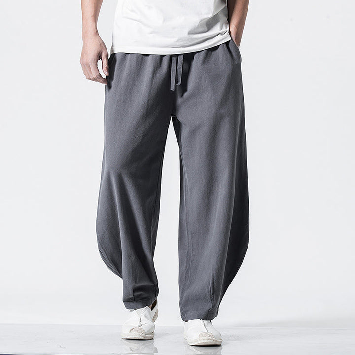 Buddha Stones Pantalon en coton pour homme, longueur cheville, taille élastique avec cordon de serrage et poches - Gris - US/UK/AU46，EU56 (5XL) - image 0