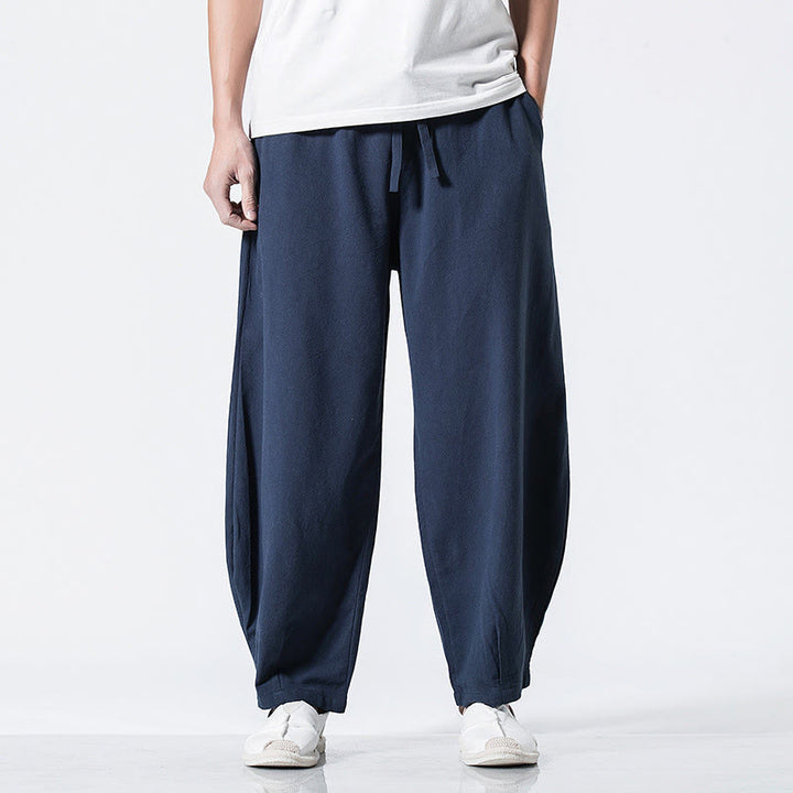 Buddha Stones Pantalon en coton pour homme, longueur cheville, taille élastique avec cordon de serrage et poches - image 24