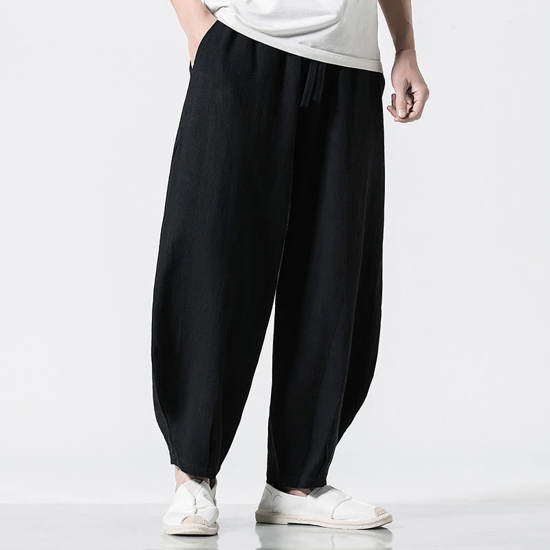 Buddha Stones Pantalon en coton pour homme, longueur cheville, taille élastique avec cordon de serrage et poches - image 13