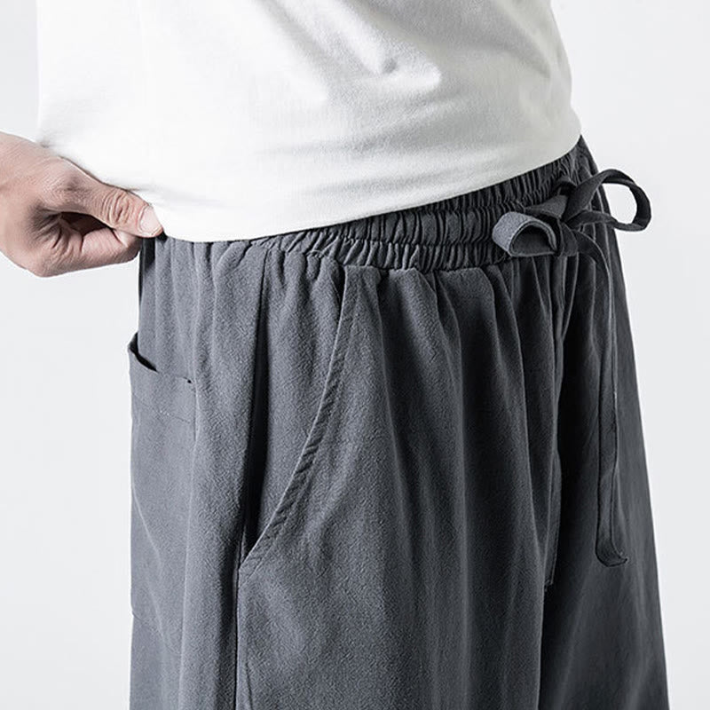 Buddha Stones Pantalon en coton pour homme, longueur cheville, taille élastique avec cordon de serrage et poches - image 9