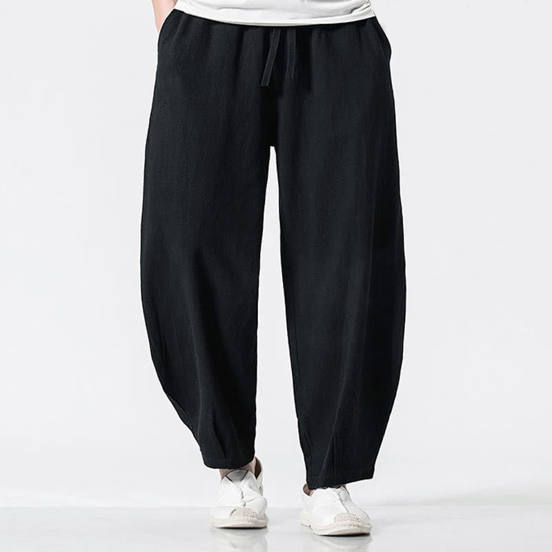 Buddha Stones Pantalon en coton pour homme, longueur cheville, taille élastique avec cordon de serrage et poches - Noir - US/UK/AU46，EU56 (5XL) - image 12