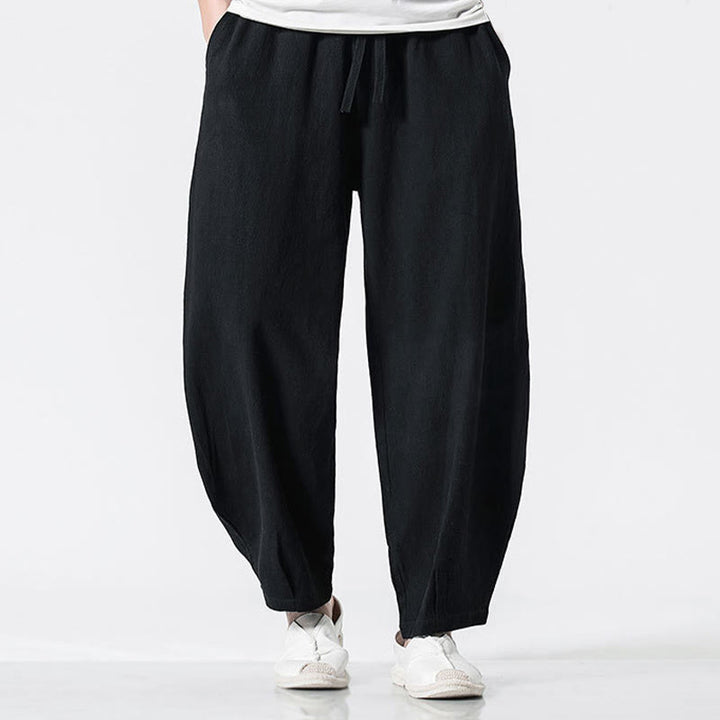Buddha Stones Pantalon en coton pour homme, longueur cheville, taille élastique avec cordon de serrage et poches - Noir - US/UK/AU46，EU56 (5XL) - image 12