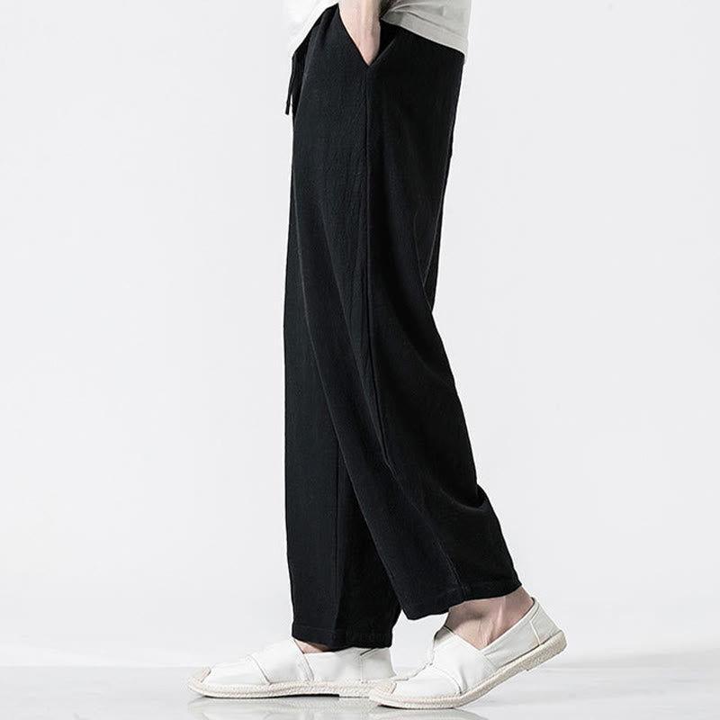 Buddha Stones Pantalon en coton pour homme, longueur cheville, taille élastique avec cordon de serrage et poches - image 16