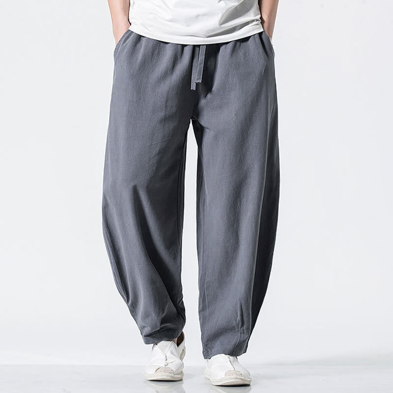 Buddha Stones Pantalon en coton pour homme, longueur cheville, taille élastique avec cordon de serrage et poches - image 1