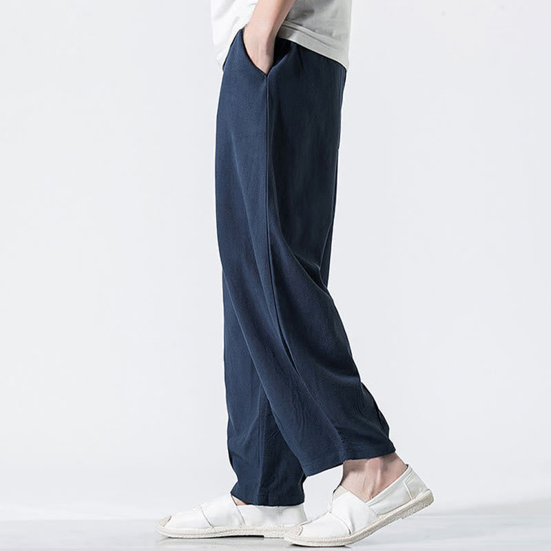 Buddha Stones Pantalon en coton pour homme, longueur cheville, taille élastique avec cordon de serrage et poches - image 27