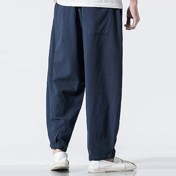 Buddha Stones Pantalon en coton pour homme, longueur cheville, taille élastique avec cordon de serrage et poches - image 28