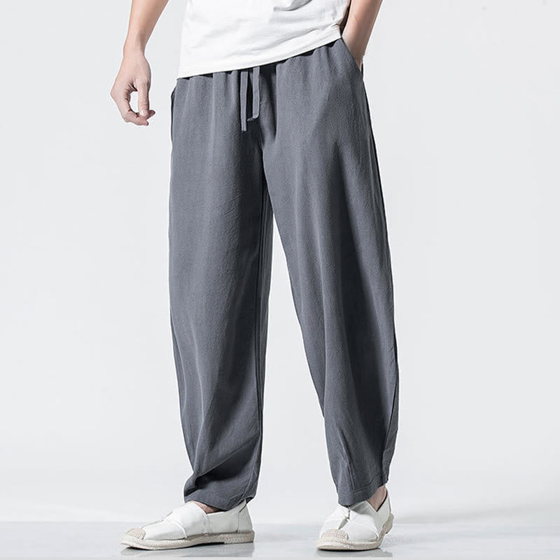 Buddha Stones Pantalon en coton pour homme, longueur cheville, taille élastique avec cordon de serrage et poches - image 3