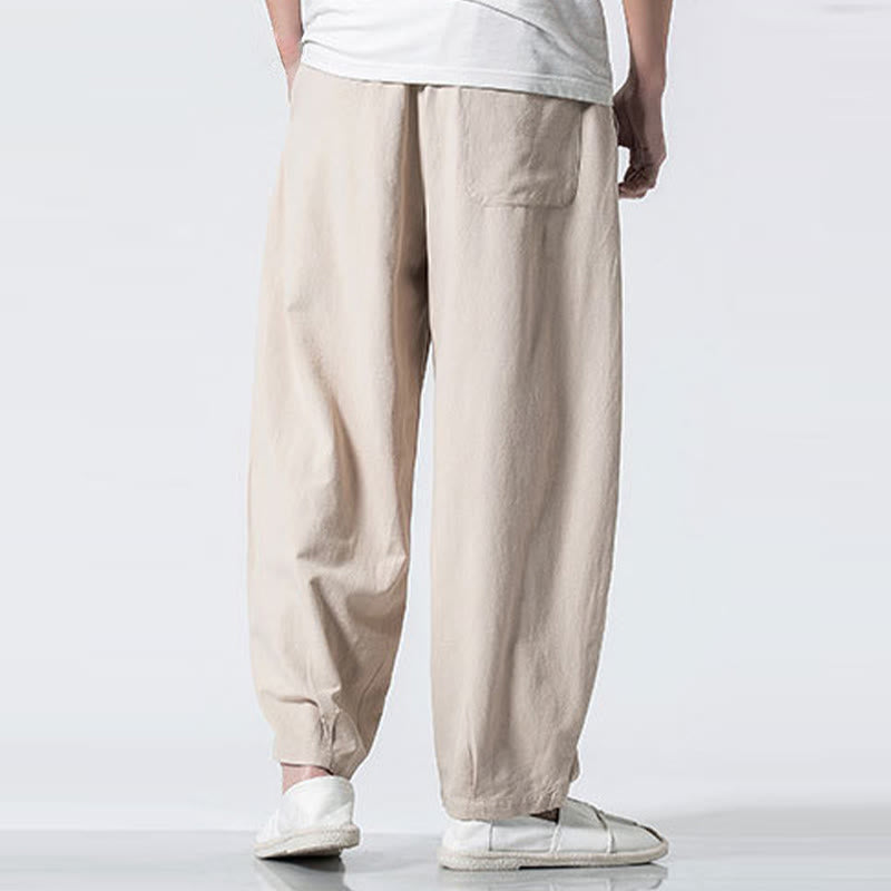 Buddha Stones Pantalon en coton pour homme, longueur cheville, taille élastique avec cordon de serrage et poches - image 22