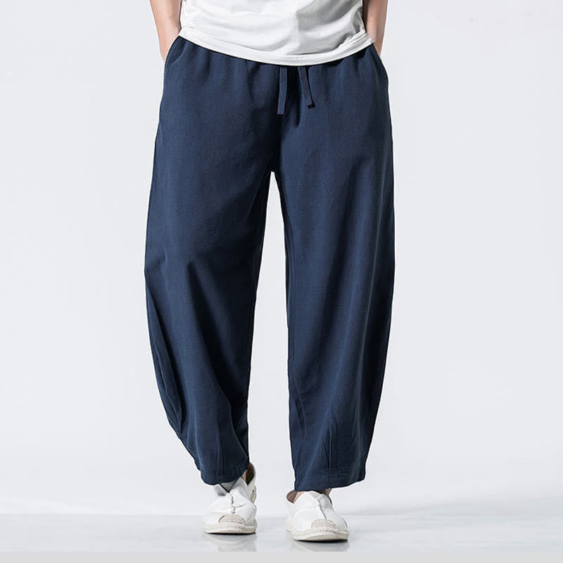 Buddha Stones Pantalon en coton pour homme, longueur cheville, taille élastique avec cordon de serrage et poches - Bleu foncé - US/UK/AU46，EU56 (5XL) - image 23