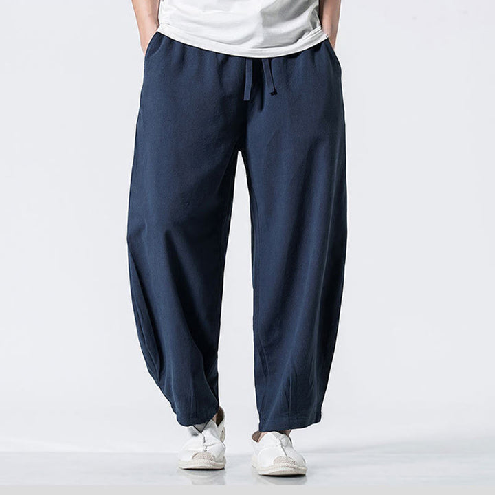 Buddha Stones Pantalon en coton pour homme, longueur cheville, taille élastique avec cordon de serrage et poches - Bleu foncé - US/UK/AU46，EU56 (5XL) - image 23