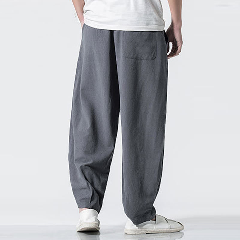 Buddha Stones Pantalon en coton pour homme, longueur cheville, taille élastique avec cordon de serrage et poches - image 7