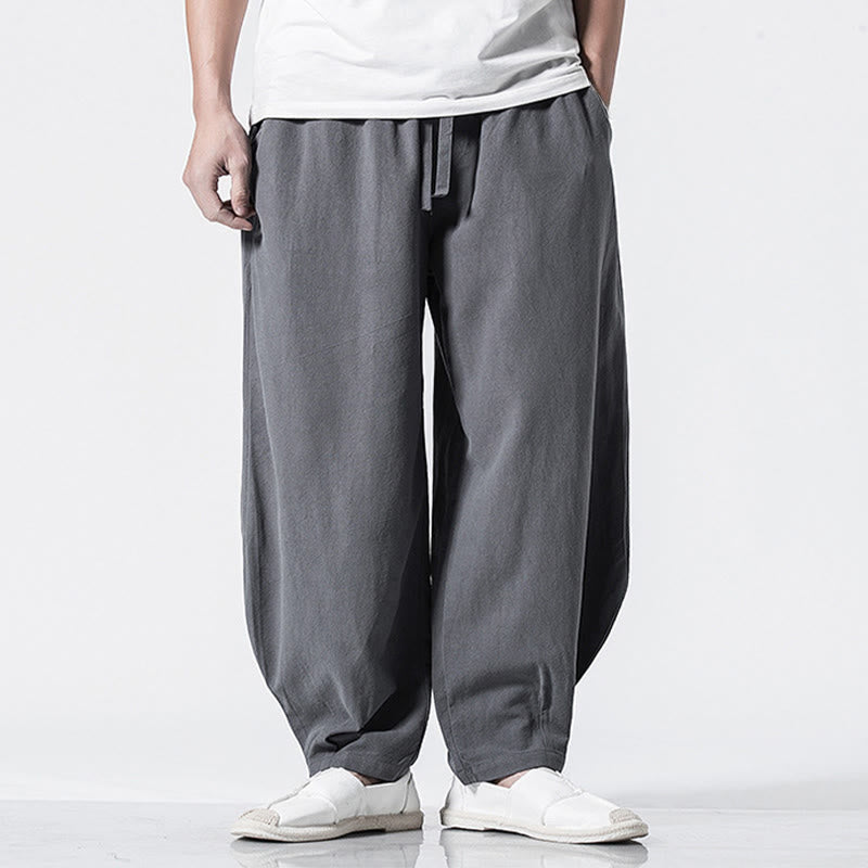Buddha Stones Pantalon en coton pour homme, longueur cheville, taille élastique avec cordon de serrage et poches - image 2