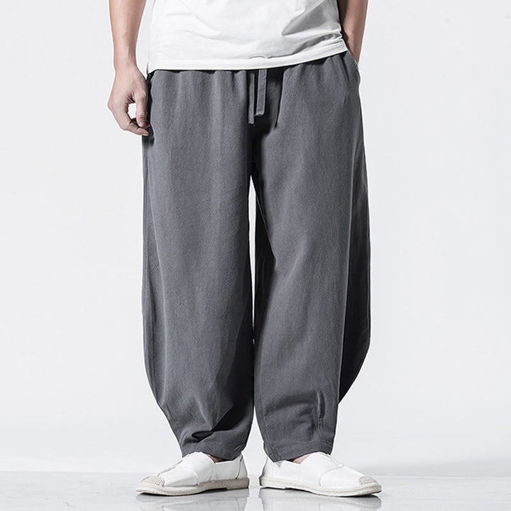 Buddha Stones Pantalon en coton pour homme, longueur cheville, taille élastique avec cordon de serrage et poches - image 2