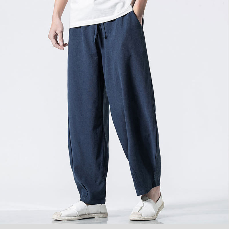 Buddha Stones Pantalon en coton pour homme, longueur cheville, taille élastique avec cordon de serrage et poches - image 26