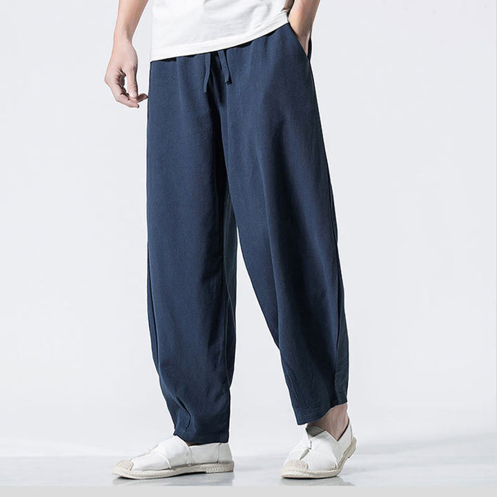 Buddha Stones Pantalon en coton pour homme, longueur cheville, taille élastique avec cordon de serrage et poches - image 26